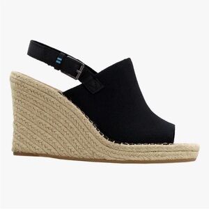 TOMS Black Wedge Espadrille Sandals